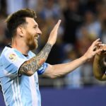 Jun 10, 2016; Chicago, IL, USA; Argentina midfielder Lionel Messi (10) reacts after three goals against Panama  in the second half during the group play stage of the 2016 Copa America Centenario at Soldier Field. Argentina defeats Panama 5-0. Mandatory Credit: Mike DiNovo-USA TODAY Sports