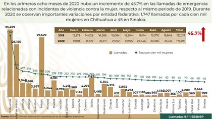 Chihuahua destaca como el estado con mayor número de llamadas al 911 por violencia contra mujeres (Foto: Grupo Interinstitucional de Estadística)