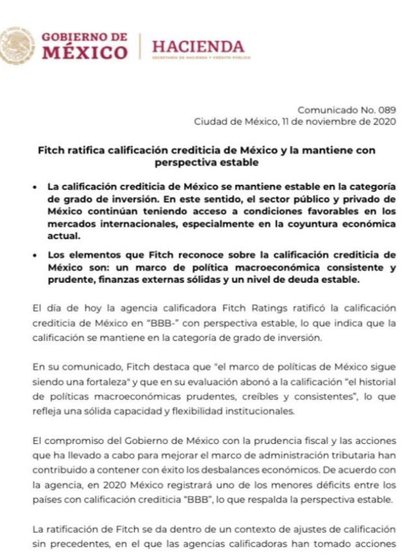 El comunicado de Hacienda