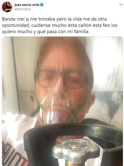 Juan Osorio se mostró conectado a un tanque de oxígeno