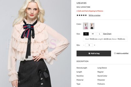 La blusa a la que hizo referencia Gutiérrez Müller tiene un costo de 69.85 dólares (Foto: ezpopsy.com)