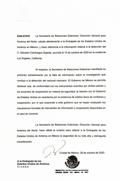 La nota diplomática no es un resumen de conversaciones, sino textos habituales en el ámbito diplomático (Foto: SRE)