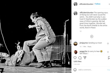 Al comienzo de su carrera, Valentine se hizo popular en todo el norte de Inglaterra, en parte debido a la costumbre de Valentine de rodar por el suelo mientras tocaba su guitarra. (Instagram Eric Burdon/@officialericburdon)