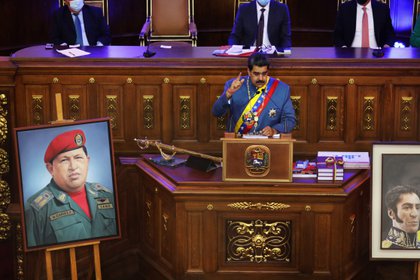 El jefe del régimen dictatorial de Venezuela, Nicolás Maduro durante una sesión especial de la Asamblea Nacional Constituyente, en Caracas, el pasado 12 de enero de 2021 (Reuters)