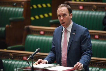 Matt Hancock, ministro de salud británico, se presentó este lunes ante el Parlamento (UK Parliament/Jessica Taylor/Handout via REUTERS)