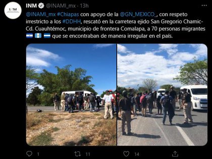Los gobiernos de México y Guatemala han adoptado recientemente medidas más estrictas contra esas caravanas (Foto: Twitter/@INAMI_mx)
