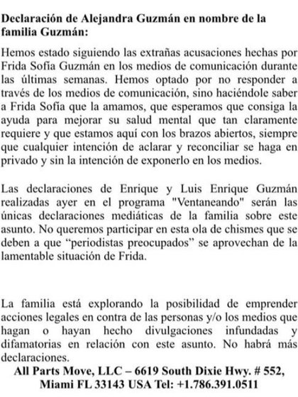 El comunicado de Alejandra Guzmán