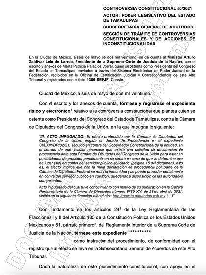 Controversia Constitucional 50/2021 (Foto: captura de pantalla de la página de la SCJN).