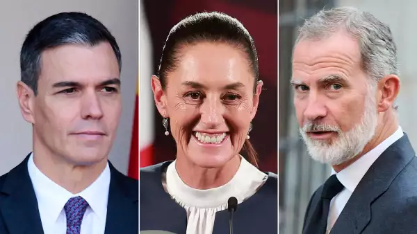 Pedro Sánchez, Claudia Sheinbaum y el rey Felipe VI de España