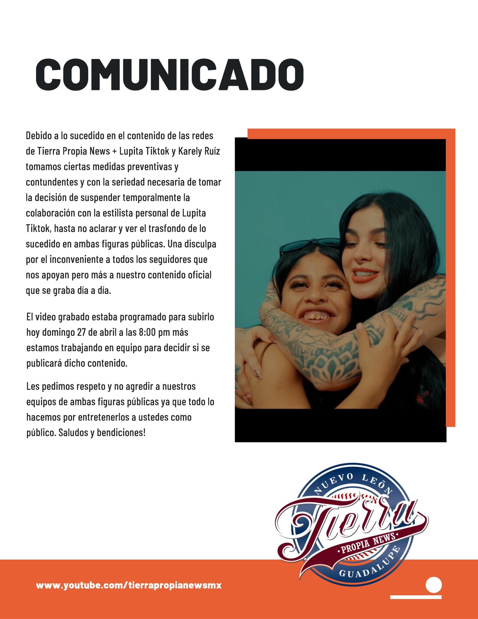 Comunicado sobre la polémica de Lupita TikTok y Karely Ruiz.