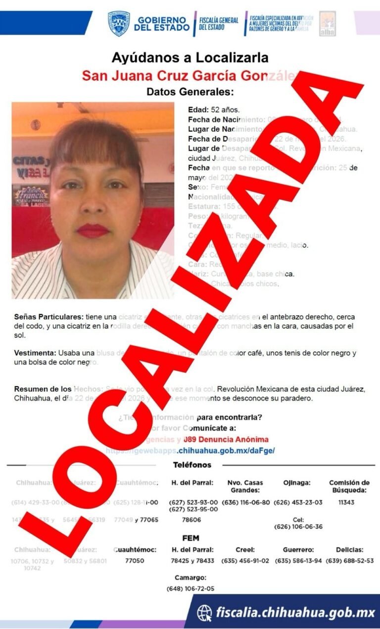 Mujer que contaba con reporte de ausencia fue localizada sana y salva