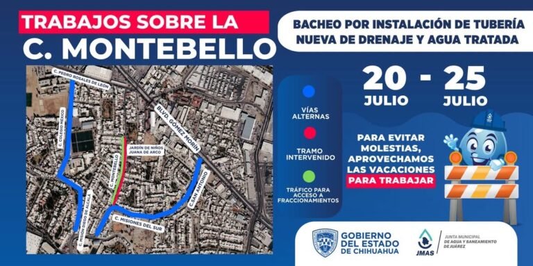 🚧 JMAS realizará trabajos de bacheo en la calle Montebello del 20 al 25 de julio