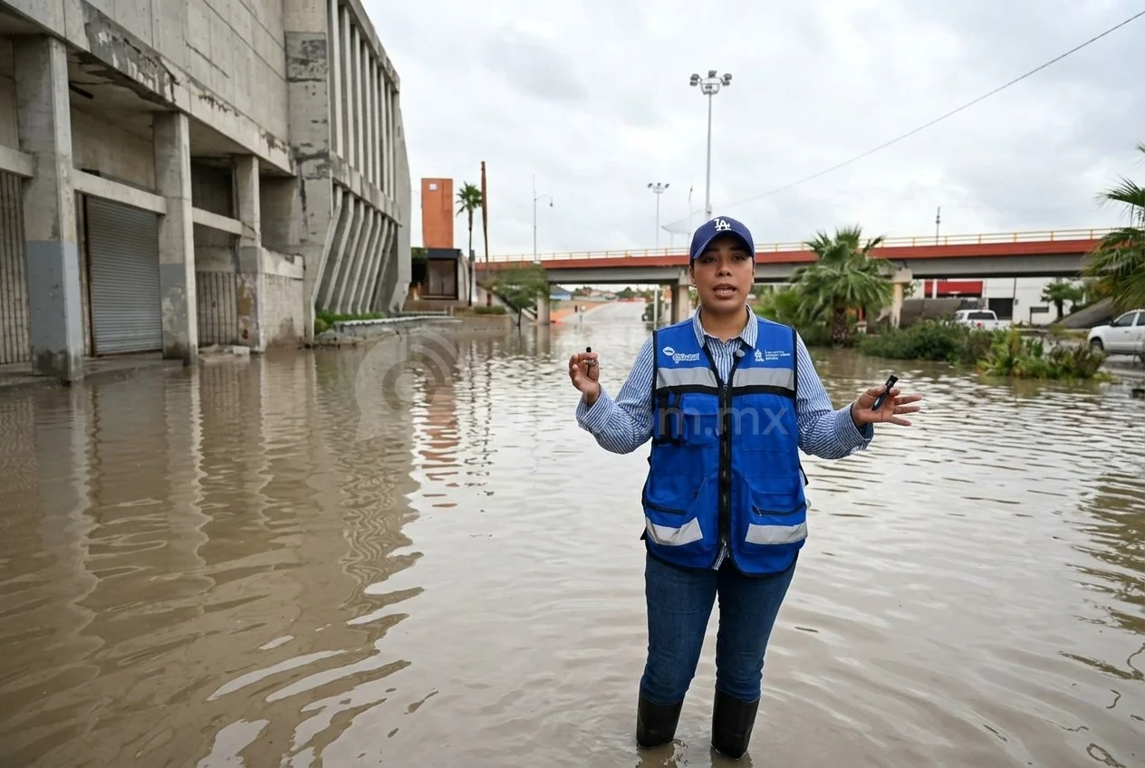 Siguen trabajando para succionar laguna en el cruce de la avenida de las Torres y Paseo de la Victoria