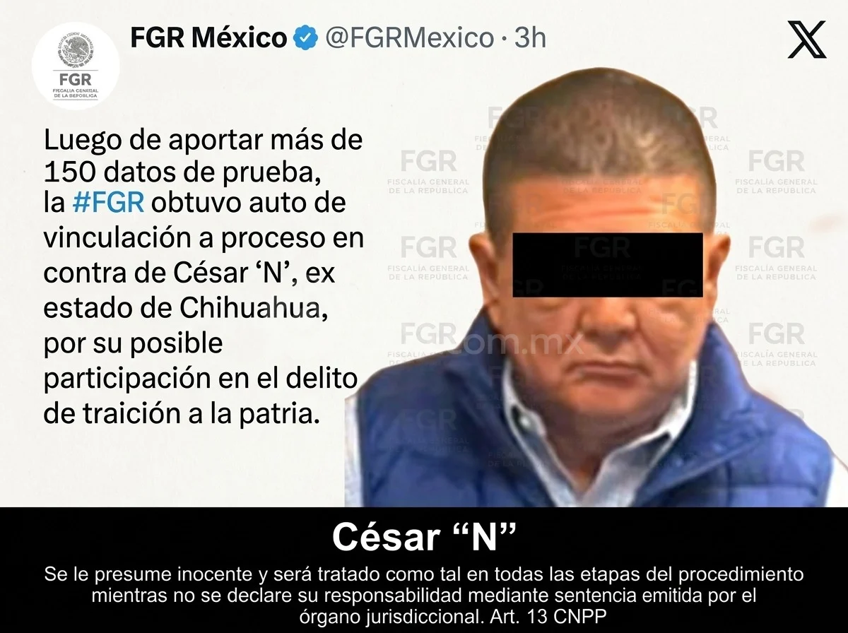 Vinculan a proceso a César Jáuregui por traición a la patria; presenta FGR fotografía del exfiscal