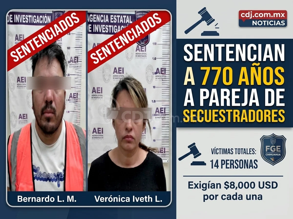 Sentencian a 770 años de prisión a pareja por secuestrar a 14 personas en Juárez