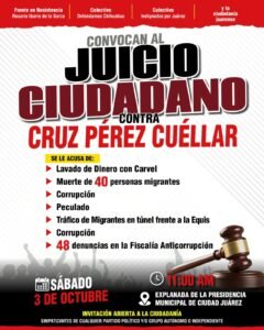 Convocan a “juicio ciudadano” contra Cruz Pérez Cuéllar en Ciudad Juárez